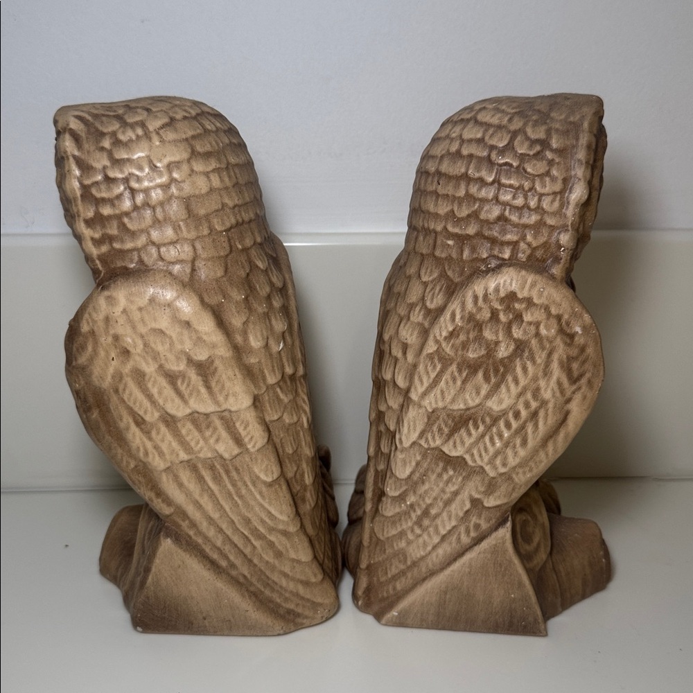 Vintage 1970s Ceramic Brown Owl Figurines Bookends - Picture 4 of 6